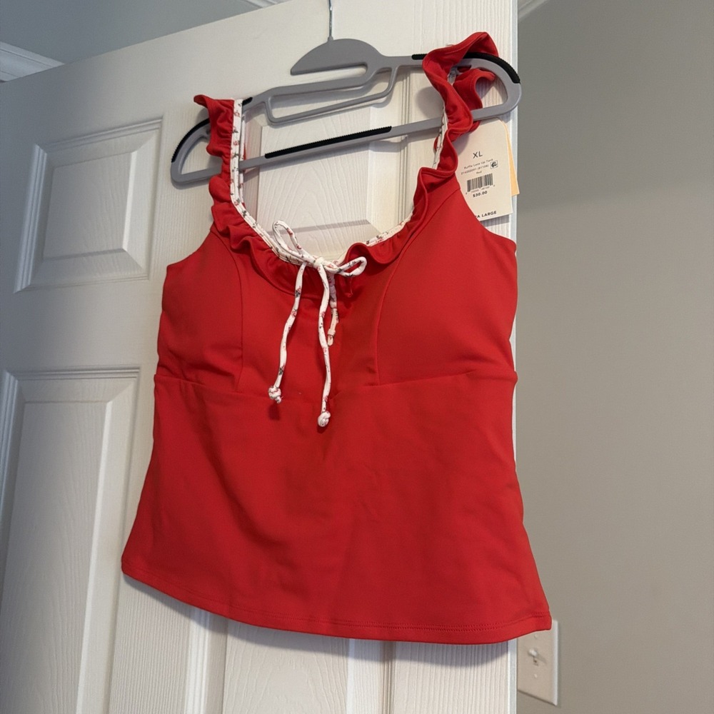 Blogilates Women's Ruffle Lace Up Tank Top - Red XL  Active Wear Workout